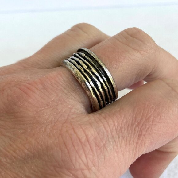 Sterling Silver 925 Modernist Brutalist Style Wide Spinner Band Ring Sz 9.75 11g - Picture 11 of 16